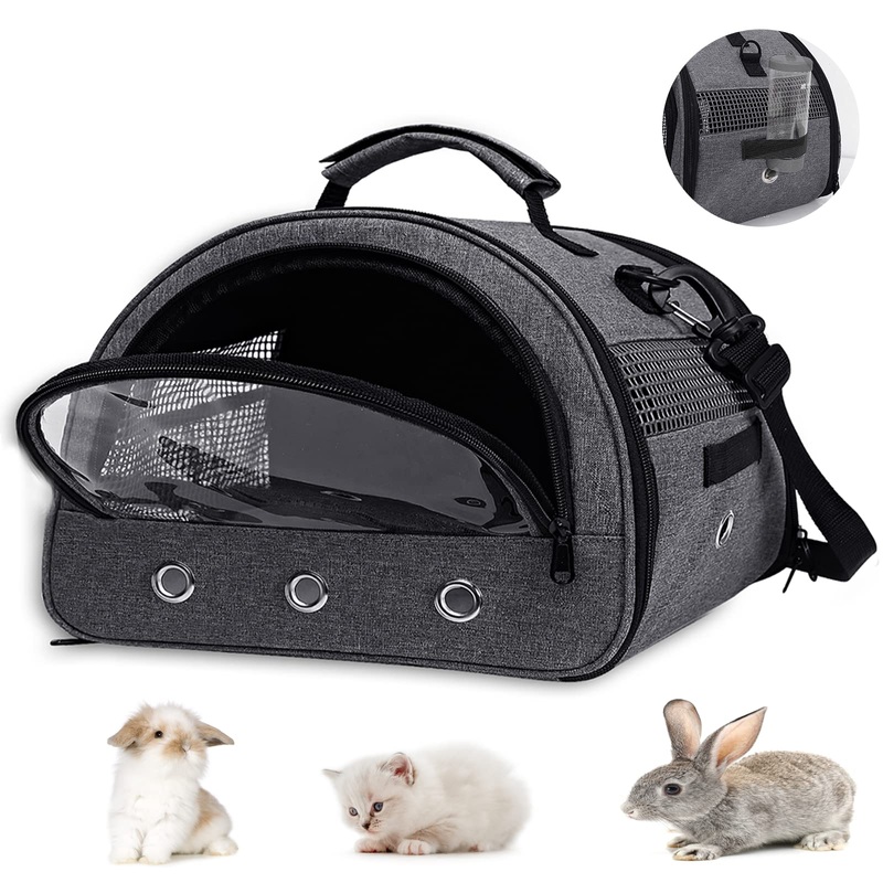Guinea Pig Carrier, Small Pet Hamster Carrier Bag, Rabbit Bunny Travel Carrier Outdoor Handbag, Breathable Carrier for Small Animals with Water Bottle Holder & Removable Liner (Grey-Large) Grey-Large