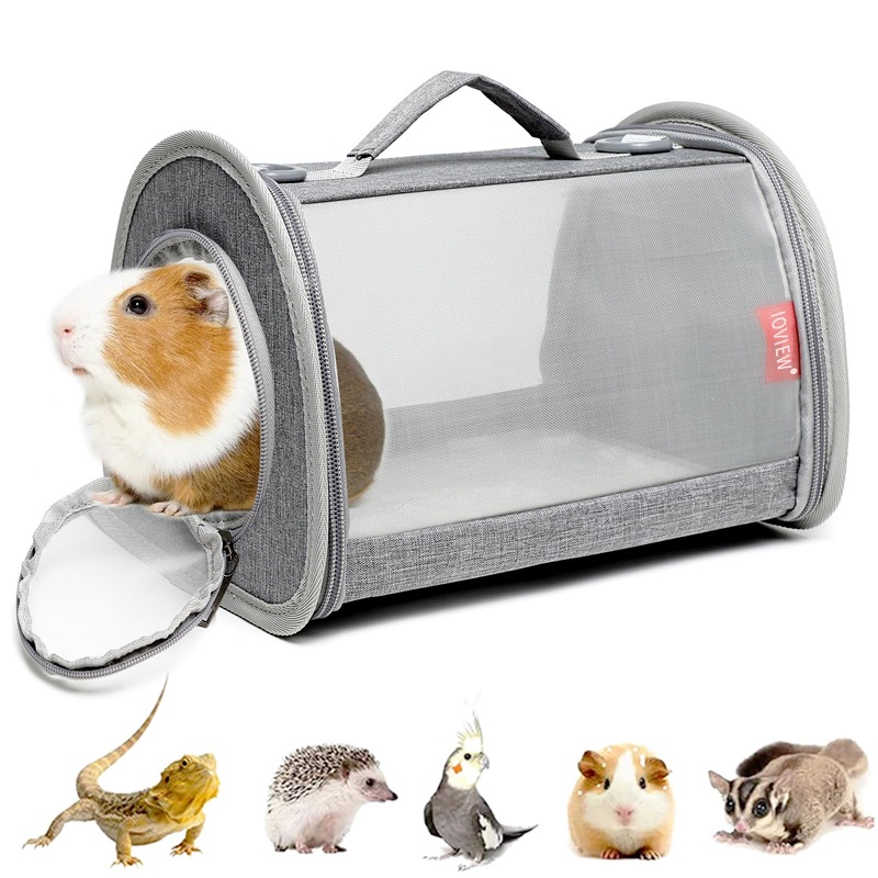 Guinea Pig Carrier Travel Small Animal Carrier Bag Lizard Bird Rabbit Carrier Cage Squirrel Breathable Bag Portable Travel Hamster Small Pet Hangbag (Small, gray)