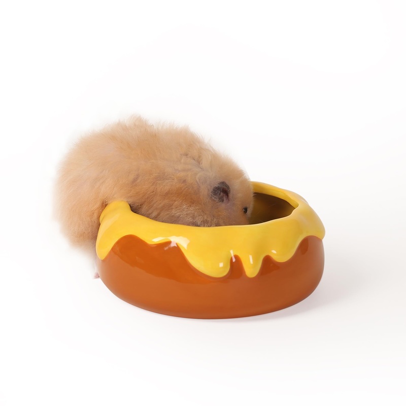 Guinea Pig Food Bowl Hamster Ceramic Water Dish Anti-Spill & Prevent Tipping Rabbit Feeding Bowl for Guinea Pig, Syrian Hamster, Bunny, Rat, Chinchilla, Squirrel, Small Animal (Honey Orange) Honey Orange