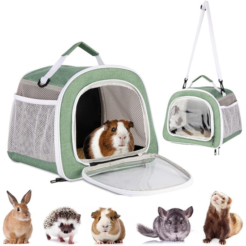 Guinea Pig Travel Carrier Bag,Portable Small Animal Carrier Pouch for Hamster Chinchilla Rabbit Bunny Gerbil Hedgehog Sugar Glider Hedgehog Outgoing Travel Carrying Bag (with two pads)