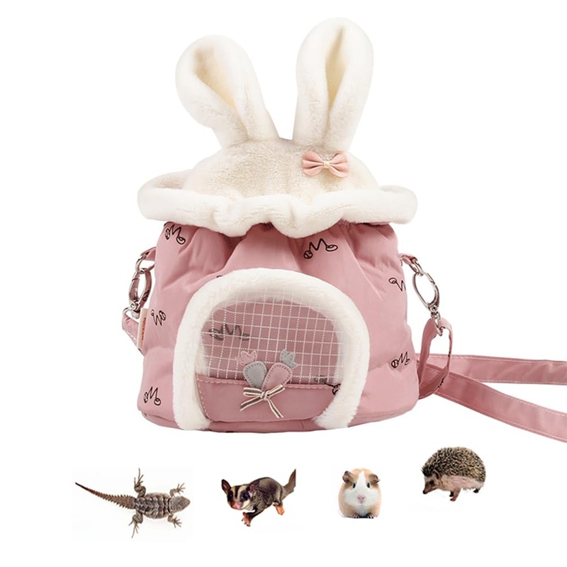 Hamster Carrier Bag Breathable Warm Small Animals Travel Carrier Potable Sugar Glider Pouch Small Pet Outgoing Handbag for Squirrel Mouse Rat Gerbil Hedgehog Chinchilla (Pink) Pink