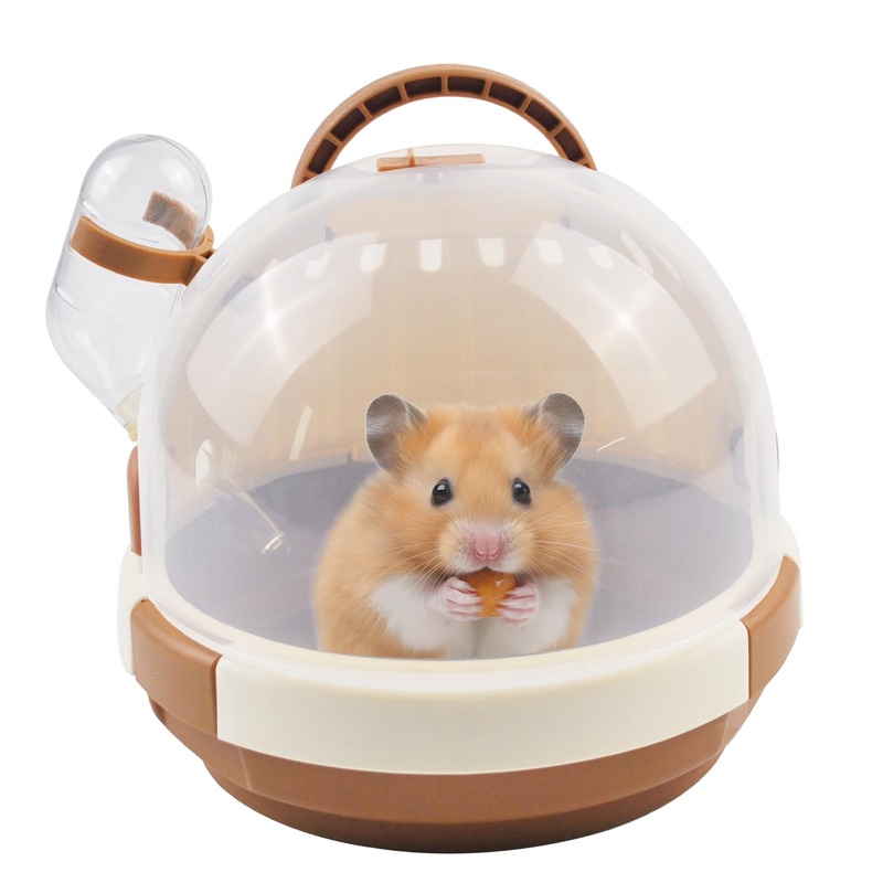 Hamster Carrier Cage PortableCages Small Animals Carry Travel Case with Water Bottle Plastic BreathableGuinea Pig Outgoing Cage for Dwarf Hamster Ferret Chinchillas Hedgehog (Brown) Brown
