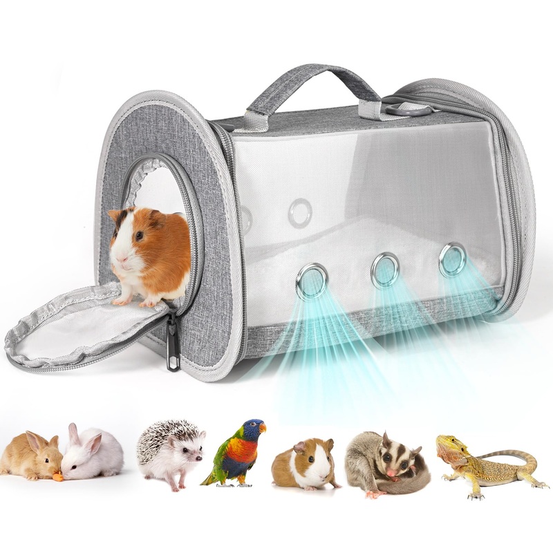 Hamster Carrier, Guinea Pig Carrier Bag, Portable Travel Small Animal Carrier Bag, Bearded Dragon Rabbit Turtle Hamster Carrier Cage, Small Pet Bag Carrier, Squirrel Breathable Hangbag (Gray Large) Grey Large