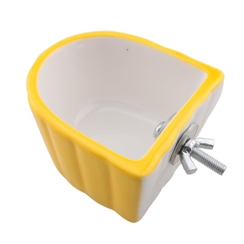 Hamster Ceramic Snap on Hanging Bowl (with Upgraded Iron Plate Screws) Small Pet Anti Tip Bowl Detachable for Hamsters Syrian Hamsters Rabbits Parrots Water and Food Feeder Yellow
