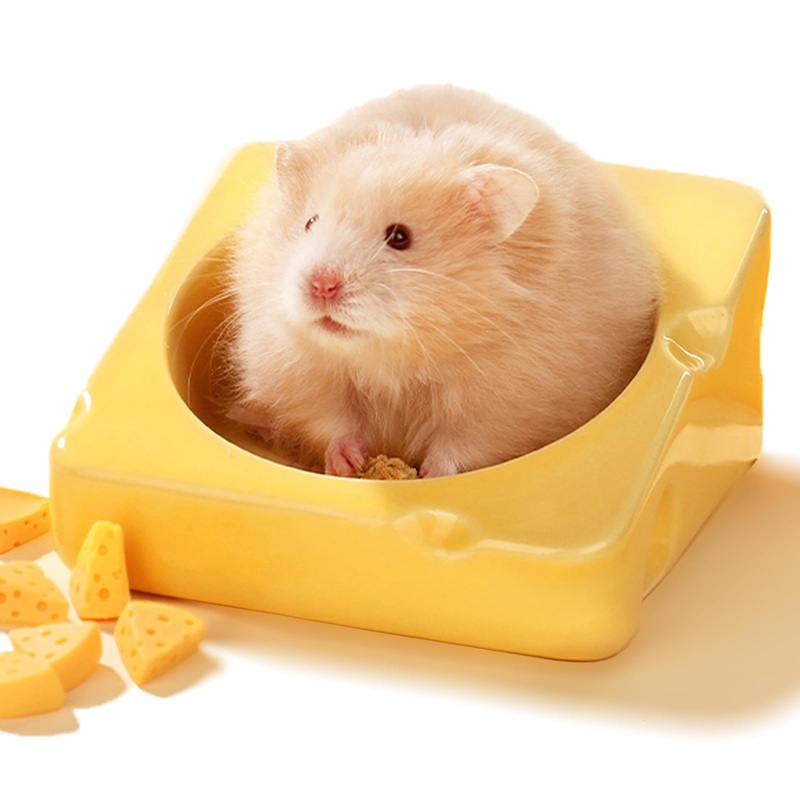 Hamster Food Bowl, Hamster Ceramic Feeding Dish, Chew-proof, for Dwarf Syrian Hamsters Gerbils Hedgehog and Other Small Animals, Yellow