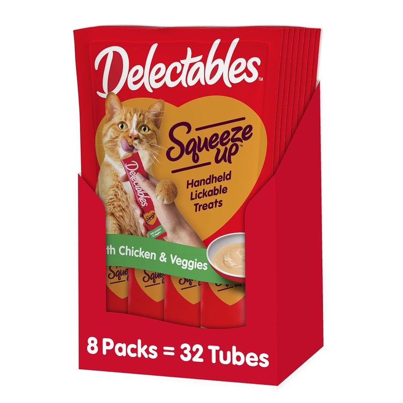 Hartz Delectables Squeeze Up Interactive Lickable Wet Cat Treats for Adult & Senior Cats, Chicken & Veggies, 4 Count (Pack of 8) 4 Count (Pack of 8)