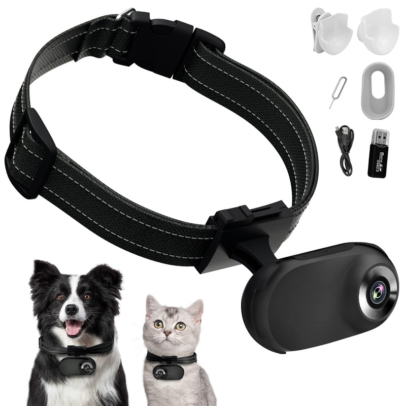 HD 1080P Cat Camera Collar with Video Record Wireless Mini Sport Cam,Small Action Cameras,Body Camera for Pet Supplies/Stuff,Outdoor/Inoor Birthday Gift No WiFi