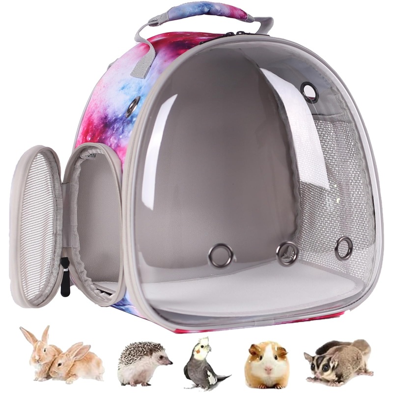 Hedgehog Backpack Carrier, Galaxy Theme Bearded Dragon Backpack,Small Animal Backpack for 2 Guinea Pig Lizard, Space Capsule Clear Bubble Window Carrier for Rat Bunny Rabbit (Galaxy Pink) Galaxy Pink