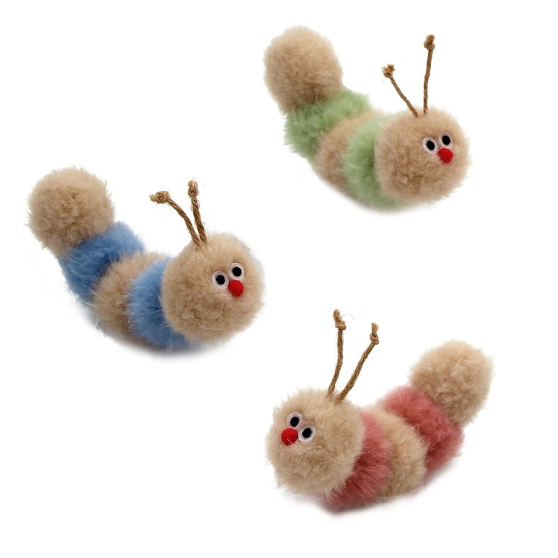 Interactive Natural 3 PK Catnip Toy, with Rattle, Bite Resistant, for All Ages Indoor Cat, Soft Caterpillar Toys, Fluffy Kitten Toy Small/ 3 Pck/ Cat Toy