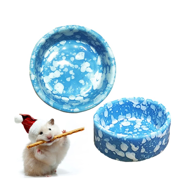 kathson 2 Pcs Hamster Food Bowl Guinea Pig Ceramic Water Bowl Small Animal Feeding Dish for Dwarf Hamster Gerbil Syrian Ferret Hedgehog Chinchilla Bunny (Blue) Blue