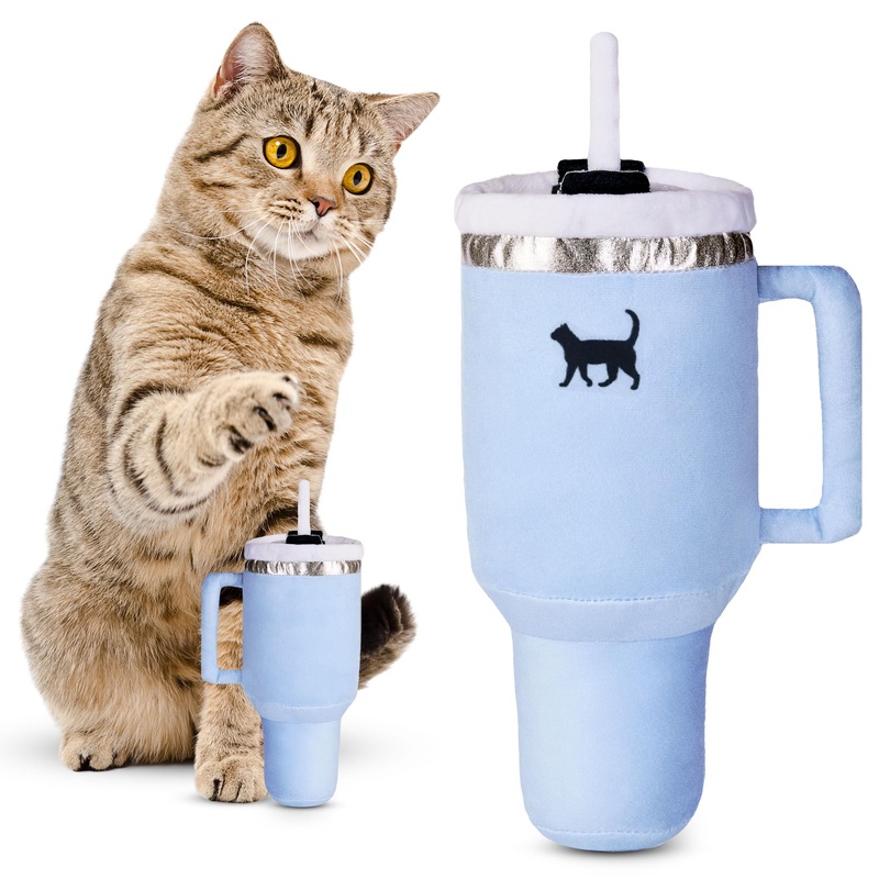 Kitty Kollection | Plush Kitty Cup Tumbler Catnip Toy with Crinkle Paper  Trendy, Cute, Funny Parody Cat Toy (Chambray Blue) Chambray Blue