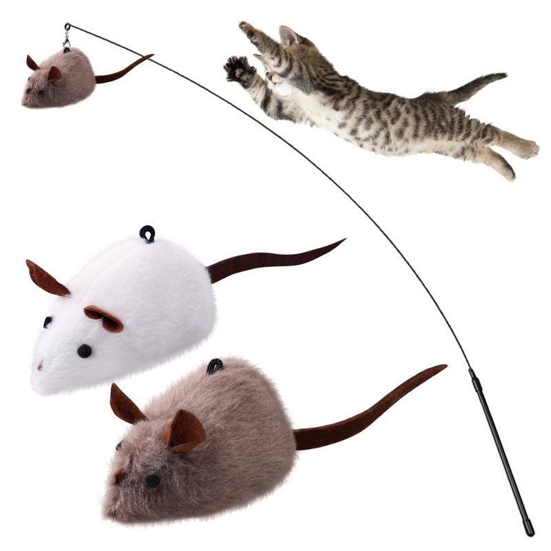 PAZ’S GIFT Cat Wand Toy, cat Stick Interactive Vocal Toy Mouse, Squeak, Mouse, cat Toy, cat Kick Toy, Suitable for All cat Types, 2-Pack