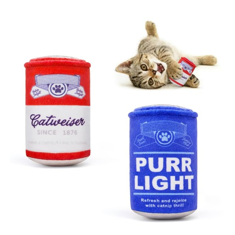 Potaroma 2Pcs Beer-Simulation Catnip Toys, Crinkly Sound Toy, Durable Cat Bite Kicker Toys, Indoor Kitten Exercise 3.5 Inches for All Breeds