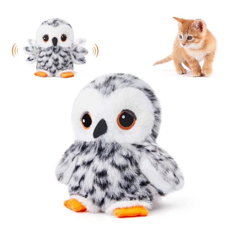 Potaroma Flapping Snowy Owl Cat Toys, Lifelike Bird Chirp, Rechargeable Owl Touch Activated Kitten Toy, Interactive Catnip Kicker Exercise Toys 4.0″ for All Breeds