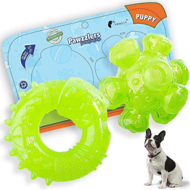Puppy Chew Toys for Teething, Interactive Teething Rings & Bouncing Ball, Interactive Treat Dispensing, Boredom and Stimulating Puzzle Toy, Non-Toxic and Durable