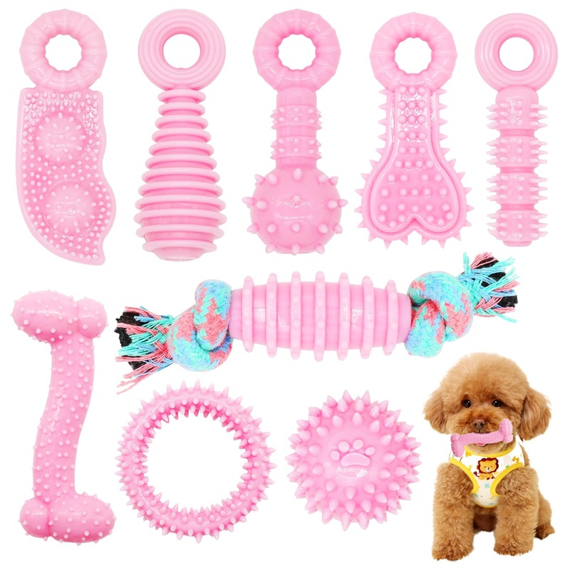 Puppy Toys, 9 Pack Puppy Chew Toys for Teething, Cute Pink Small Dog Toys, Puppy Teething Toys for Puppies, Soft Durable Interactive Dog Chew Toys for Puppy to Small Dogs Pink9Pack Extra Small Dog
