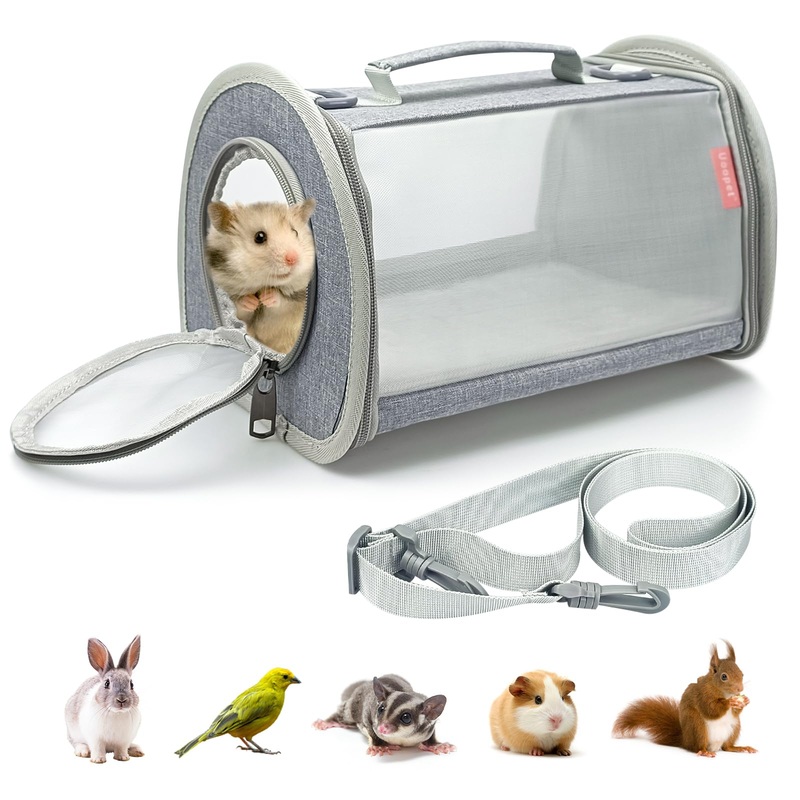 Small Animal Carrier Bag, Portable Guinea Pig Travel Carrier, Breathable Small Pet Bag for Guinea Pig Bird Rabbit Hamster Chinchilla Hedgehog Sugar Glider Outgoing Travel Carrying Case (Grey) Medium Grey