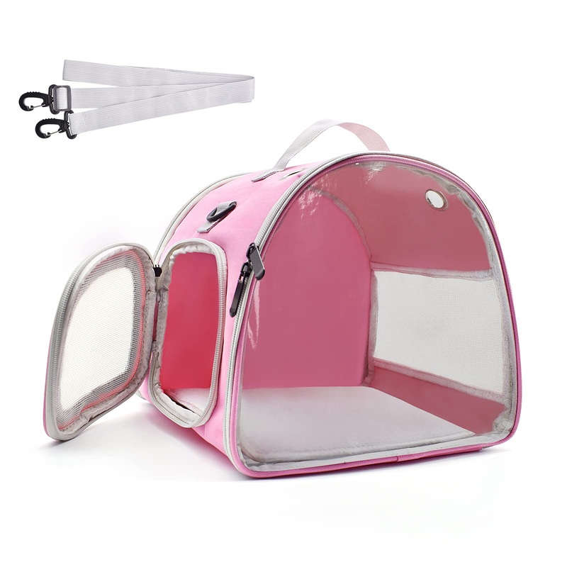 Small Animal Carrier Bag, Upgraded Portable Guinea Pig Carriers, Transparent Hamster Carrying Case, Reptile Rat Rabbit Bearded Dragon Hedgehog Carrier Bag for Travel, Hiking, Walking, Outdoor (Pink) Pink