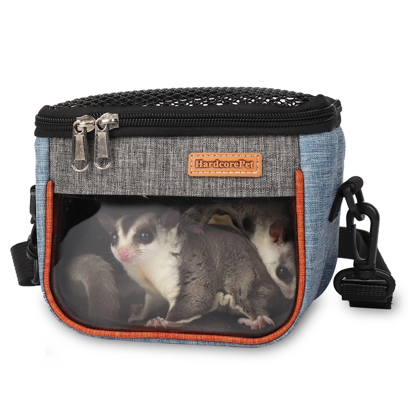 Sugar Glider Carrier Bag, Transparent Breathable Travel Bag for Hamster, Gecko,Baby Hedgehog, Transport Pouch with Breathable Mesh Top (Blue) blue
