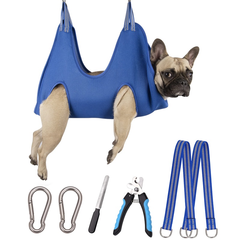 10 in 1 Pet Grooming Hammock Harness with Nail Clippers/Trimmer, Nail File,Dog Nail Hammock, Dog Grooming Sling for Nail Trimming/Clipping M/under 45lb Blue