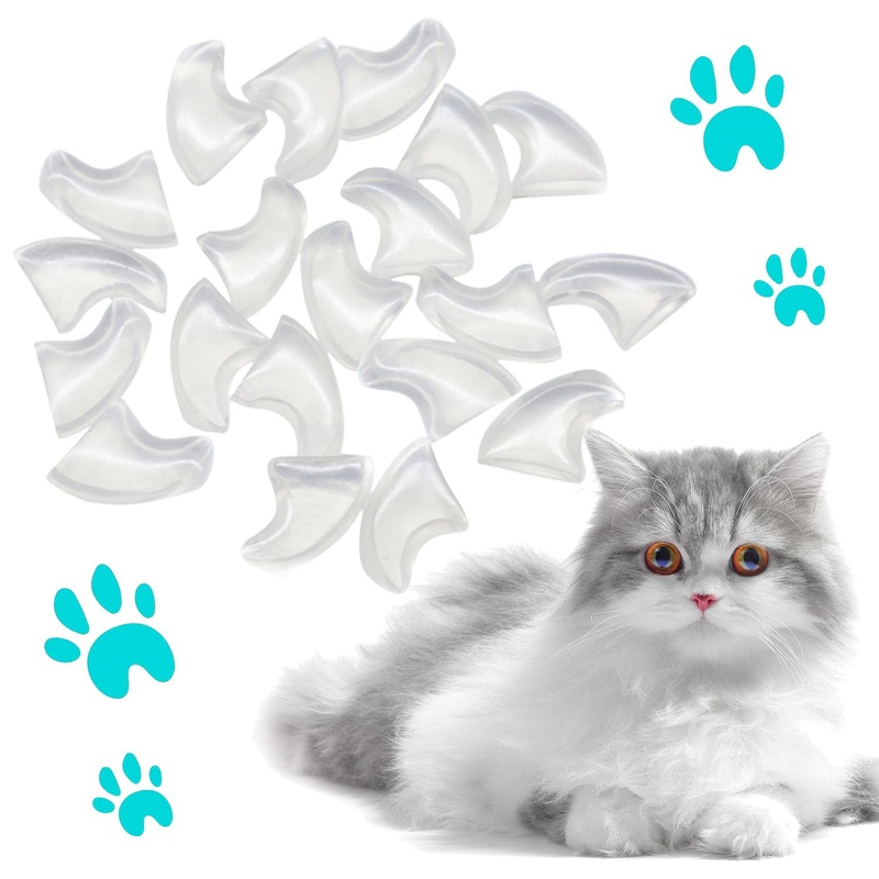 100pcs Cat Nail Caps Clear Cat Claw Covers Kitten Nail Caps with Adhesives and Applicators (M Clear) Medium