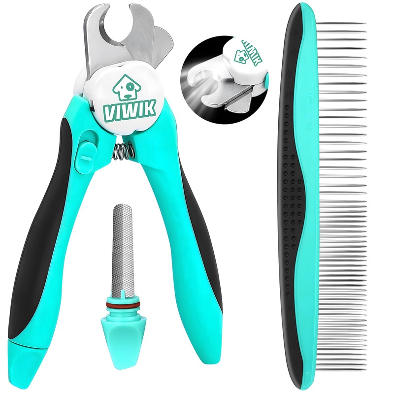 2 in 1 Dog Nail Trimmers with LED Light for Bloodline, Dog Comb, Dog Nail Clippers with Quick Sensor & Safety Guard to Avoid Overcutting, Cat Puppy Claw Clipper for Grooming with Nail File Blue