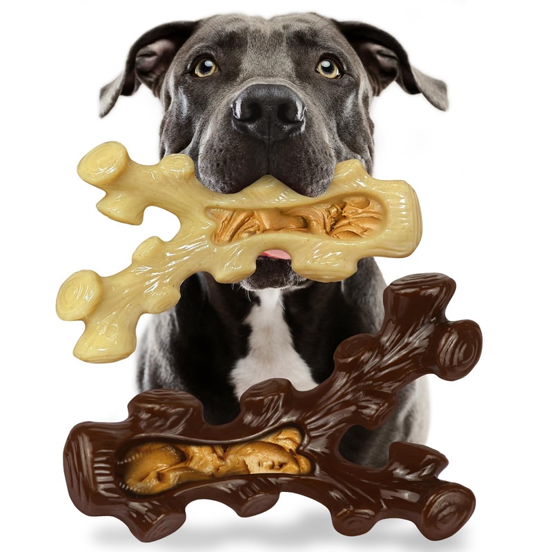 2 Pack Dog Chew Toys for Aggressive Chewers,Boredom and Stimulating Best DogToys for Medium/Large Breed,Tough Durable Almost Indestructible Dog Bones for Teeth Cleaning and Training