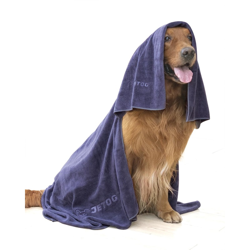 2-PCS Absorbent Dog Towel for Fast Drying Dogs of Large Medium Small with 56×28 Inch Extra Large Bath Towel and 30×14 Inch Daily Use Paw Towel, 100% Microfiber Pet Grooming Towel Set, Gray XL:56×28 Inch + S:30×14 Inch