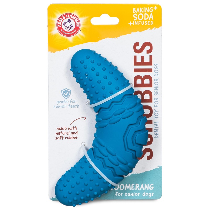 Arm & Hammer for Pets Scrubbies Boomerang Chew Toy for Senior Dogs Infused with Baking Soda – Durable Teething Toy with Unique Shape for Fetch & Chew – Interactive Dental Chew Toy for Puppies Senior – Large