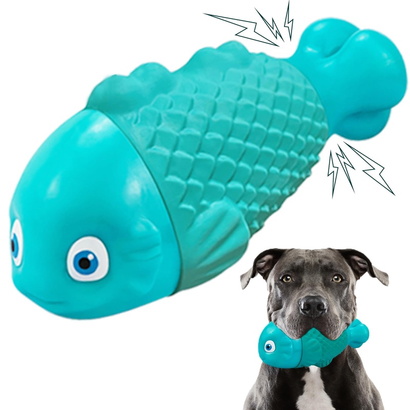 Dog Chew Toys for Aggressive Chewers, Indestructible Dog Toys for Aggressive Chewers, Tough Dog Toys for Large Dogs, Squeaky Dog Toys, Strong Dog Toys, Super Chewer, Heavy Duty Cyan NylonFish