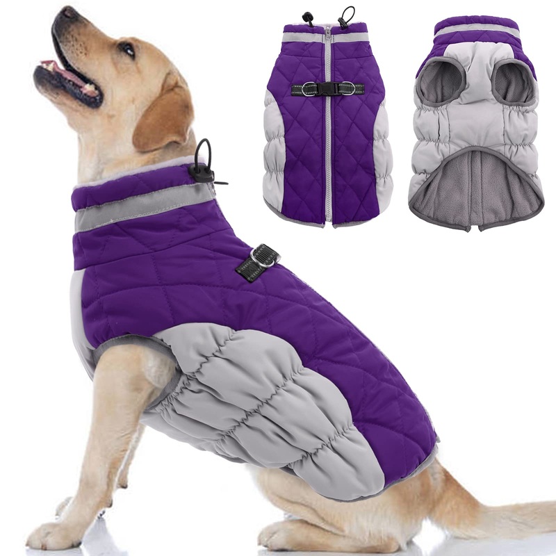 Dog Coat, Dog Jackets for Large Dogs, Dog Winter Coat with Harness Built in, Dog Cold Weather Coats Waterproof, Reflective Dog Snowsuit, Dog Winter Jacket Windproof Dog Puffer Jacket Purple 2XL XX-Large