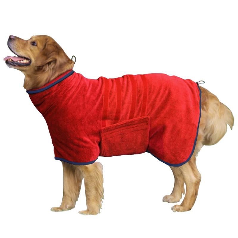 Dog Drying Coat – Fast Drying Dog Towel Robe – Microfiber Dog Drying Bag Super Absorbent Pet Bathrobe, Adjustable Collar & Belly Strap Fast Drying Coat Dog Bath Robe Towel (Medium, Red) Medium