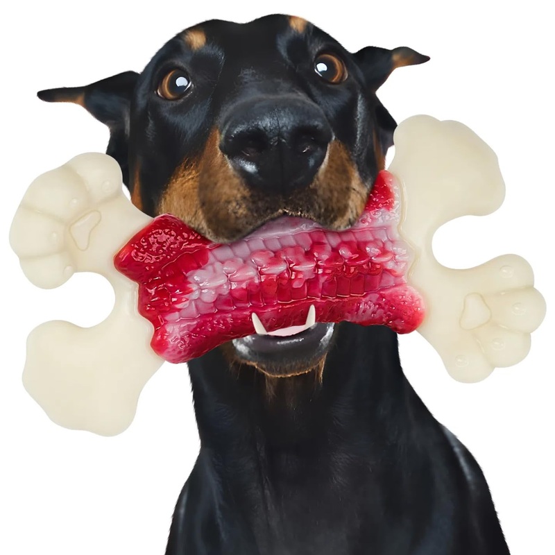 Dog Toys for Aggressive Chewers, Dog Toys for Large Dogs, Indestructible Dog Bones for Aggressive Chewers, Tough and Durable Dog Chew Toy, Real Bacon & Beef Flavors