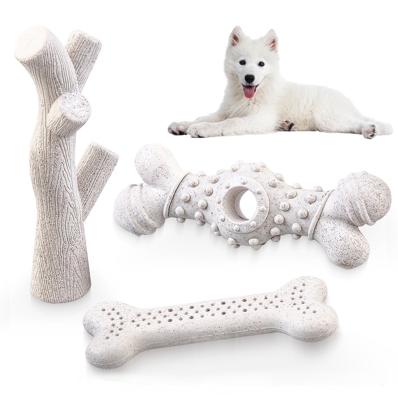 Eco-Friendly Puppy Teething Toys Set, Natural Corn Straw Non-Toxic Interactive Dog Chew Toy, Soothes Teething Discomfort, Relieves Separation Anxiety Dog Toy for Small Breeds