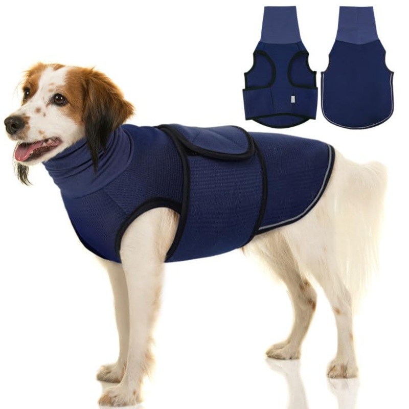 KOESON Dog Anxiety Vest, Thunder Jacket for Large Dogs Calming Jacket with Hoodie, Dog Anxiety Jacket for Fireworks, Separation, Anti-Anxiety Dog Hoodies for Noise Block & Ear Protection Blue 2XL XX-Large NavyBlue