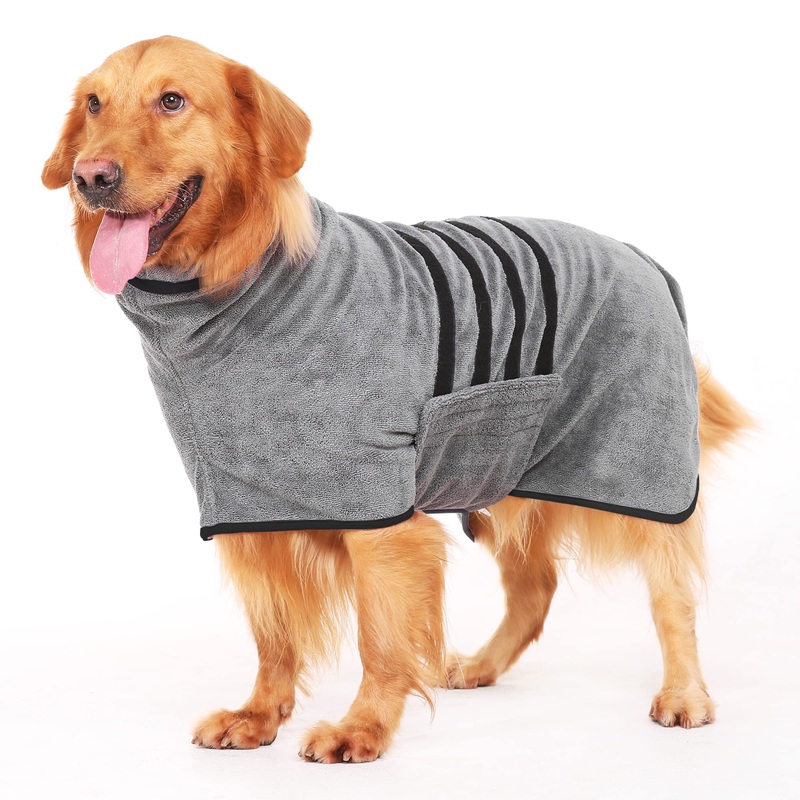 Microfibre Dog Bathrobe Dog Towel Wrap Super Absorbent Dog Drying Coat Bath Robe for Puppy, Medium & Large Dogs, Fast Drying, Adjustable, for Pet Dogs & Cats Black X-Large