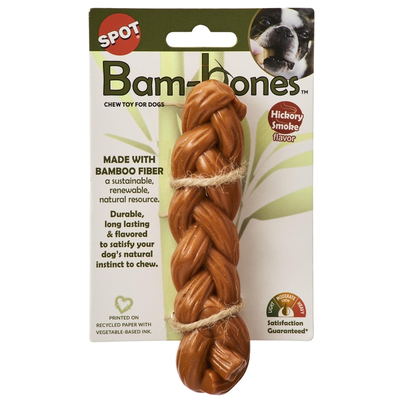 SPOT Bam-Bones Braided Stick – Made with Strong Bamboo Fiber, Durable Long Lasting Dog Chew Toy for Light to Moderate Chewers, for Dogs & Teething Puppies under 30lbs, 5.75in, Hickory Smoke Flavor