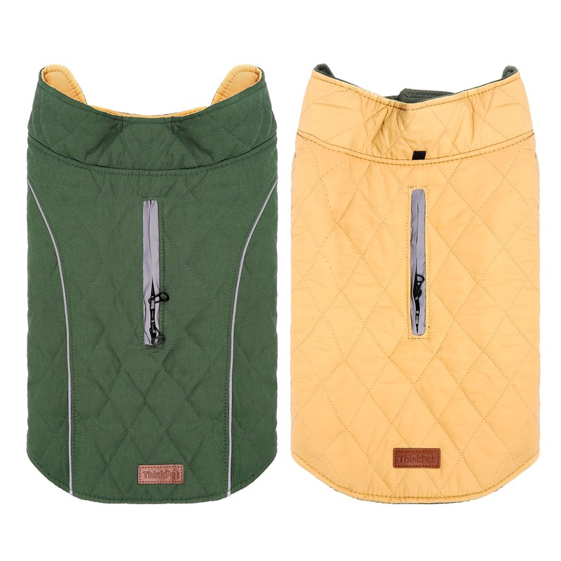 ThinkPet Dog Cold Weather Coats – Cozy Waterproof Windproof Reversible Winter Dog Jacket, Thick Padded Warm Coat Reflective Vest Clothes for Puppy Small Medium Large Dogs M(Chest 18-20″, Back 12″ ) Green