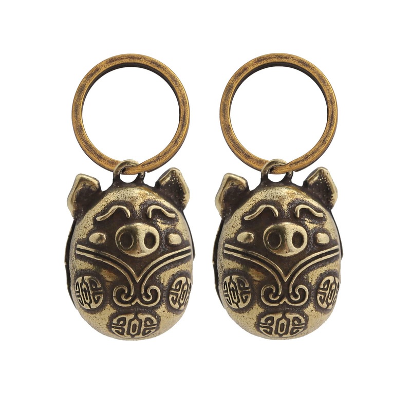 2 Pcs Vintage Pet Bells-Brass Cat/Dog Bells-Pet Tracker Bell-Lucky/Exorcism Pendant Bell Key Pendant,Christmas Decorative Bells(Color:Piggy Bell) Piggy Bell