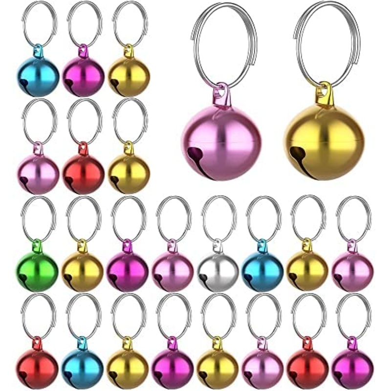 24PCS Cat Dog Collar Bells, Cat Bells Collar Charms with Keyrings, Colorful Pet Collar Bells Kitty & Puppy Loud Bell Pendant