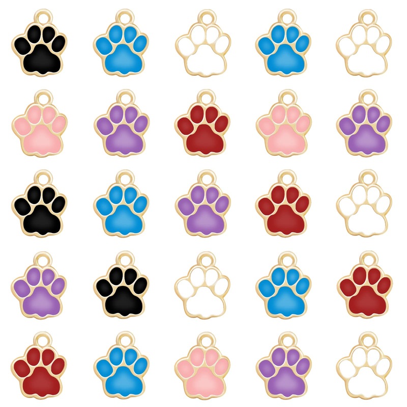 60Pcs 6Colors Dog Paw Footprint Charms Alloy Gold Enamel Animal Puppy Bear Cat Dog Paw Prints Charm Pendant Beads for DIY Jewelry Making Necklace Earrings Bracelet KC Gold Enamel-1