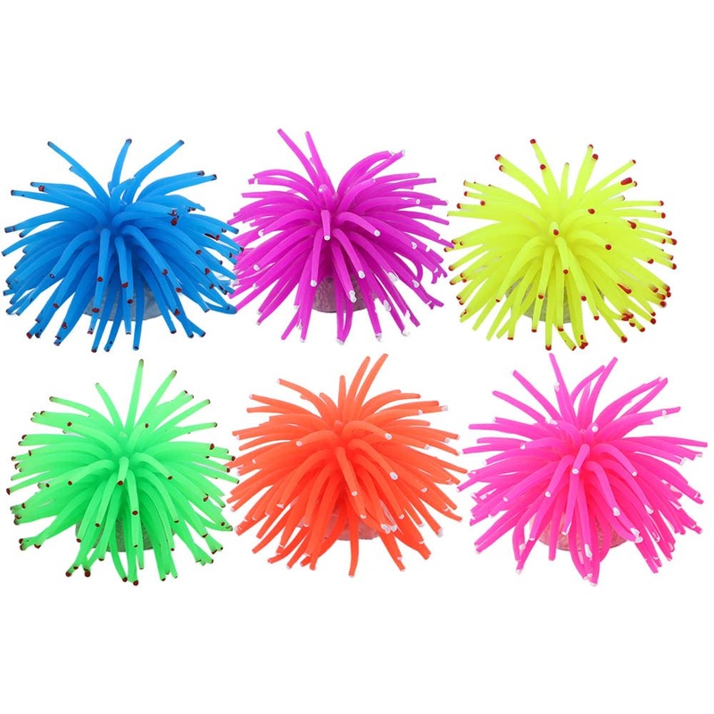 6Pcs Colorful Silicone Aquarium Fish Tank Artificial Coral Plant Underwater Ornament Artificial Sea Urchin Ball for Fish Tank Decoration