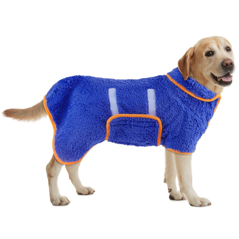 Bienbee Dog Bathrobe, Quick Drying Dog Robe Super Absorbant Dog Towels for Drying Dogs, Warm Keeping Dog Robes for after Bath Dogs Bath Supplies Large Dark Blue