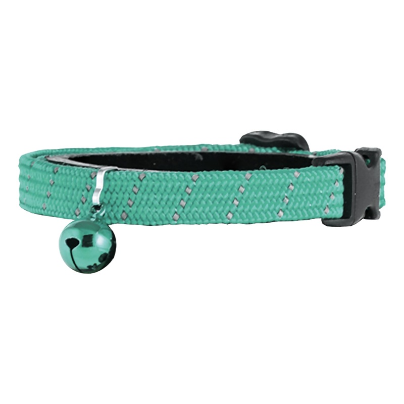 BirdsBeSafe Break Away Cat Collar with Bell, Reflective Thread for Night Visibility, Comfortable Elastic Stretch Cat Collar to protect Cat from Getting Stuck in The Garden. Green