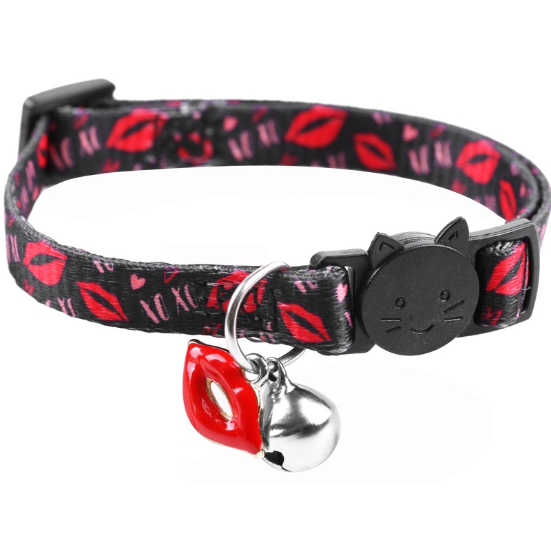 BoomBone Valentines Day Cat Collar Breakaway with Bell and Lip Charm,Puppy Collars for Small Dogs Valentine’s Day