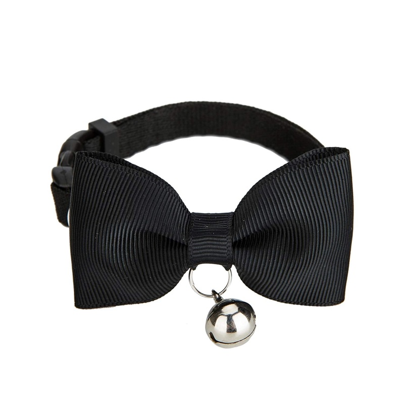 Breakaway Cat Collar, Safe Release Clasp, Handmade Bowtie, Clear Bell, Nylon Material, for Adult Cats.(Black) 8.5″-12.5″ Black