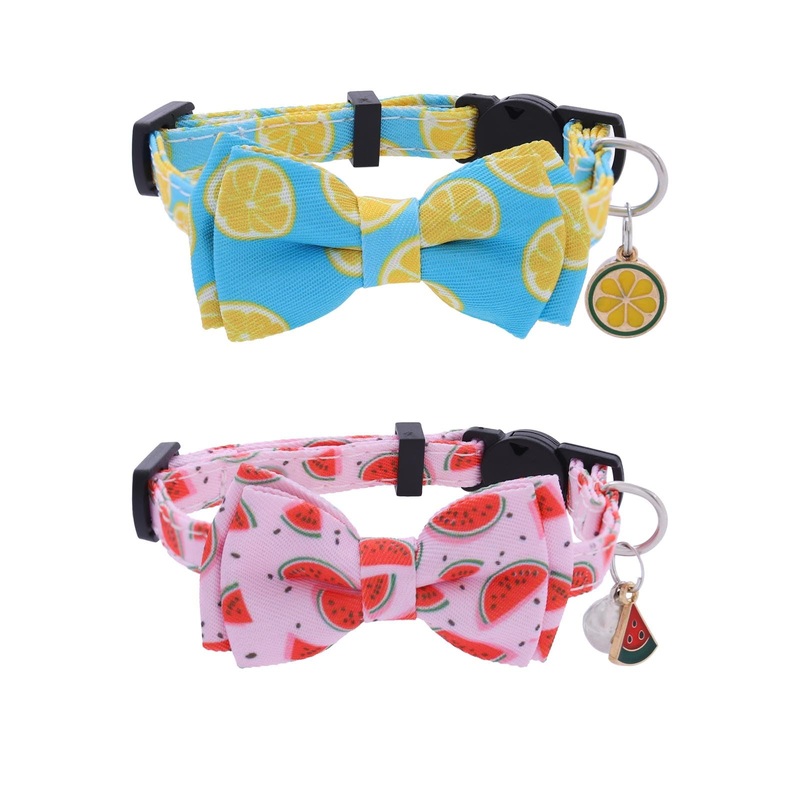 Campsis 2 Pack Bow Tie Cat Collars Furit Pattern Breakaway Cat Collar Safety Adjustable Flower Kitten Collar for Boy Cats and Girl Cats (Fruits pattern) Fruits pattern