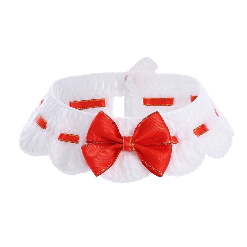 Campsis Bow Cat Collars Knitted Cat Collar with Button Kitten Collar Scarf for Pet Cats (S=7.9-9.8inch) S=7.9-9.8inch