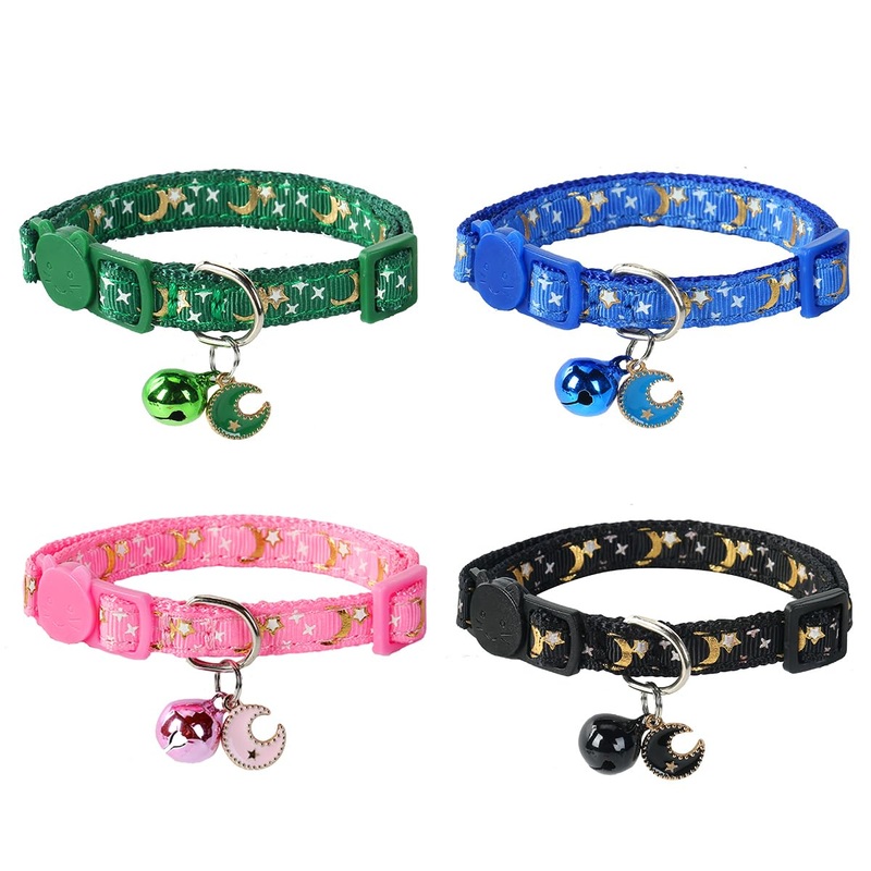 Cat Collars Breakaway with Bell – 4 Pack Cat Safety Collars for Boys & Girls – Safety Buckle Kitten Collar for Pet Supplies,Stuff,Accessories moon & star