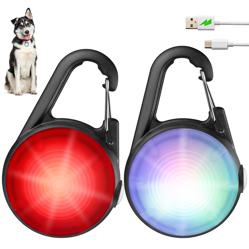 Dog Collar Light, 2 Packs 4 Modes Lights for Dog Collar, High Capacity USB Rechargeable Dog Light, IP68 Waterproof Dog Lights for Night Walking, Climbing, Running
